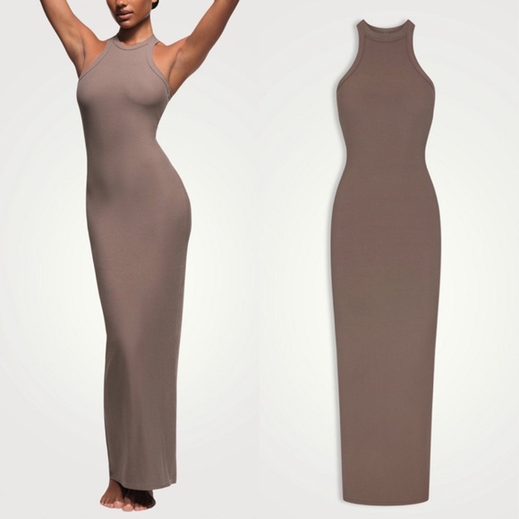 SKIMS Halter Dress in Taupe - Picture 1 of 5